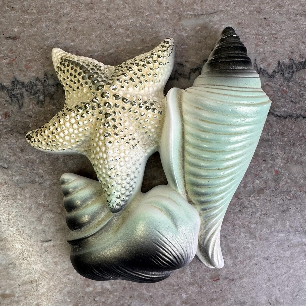 Vintage 1979 Miller Studio Chalkware Starfish and Shells Wall Decor Green Black